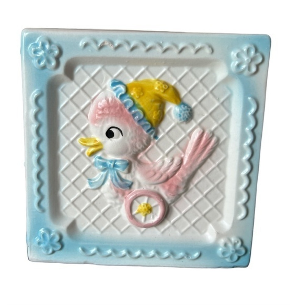 Baby Block Letter Planter Vintage Japan Baby Shower ‎ 4.25” Squared